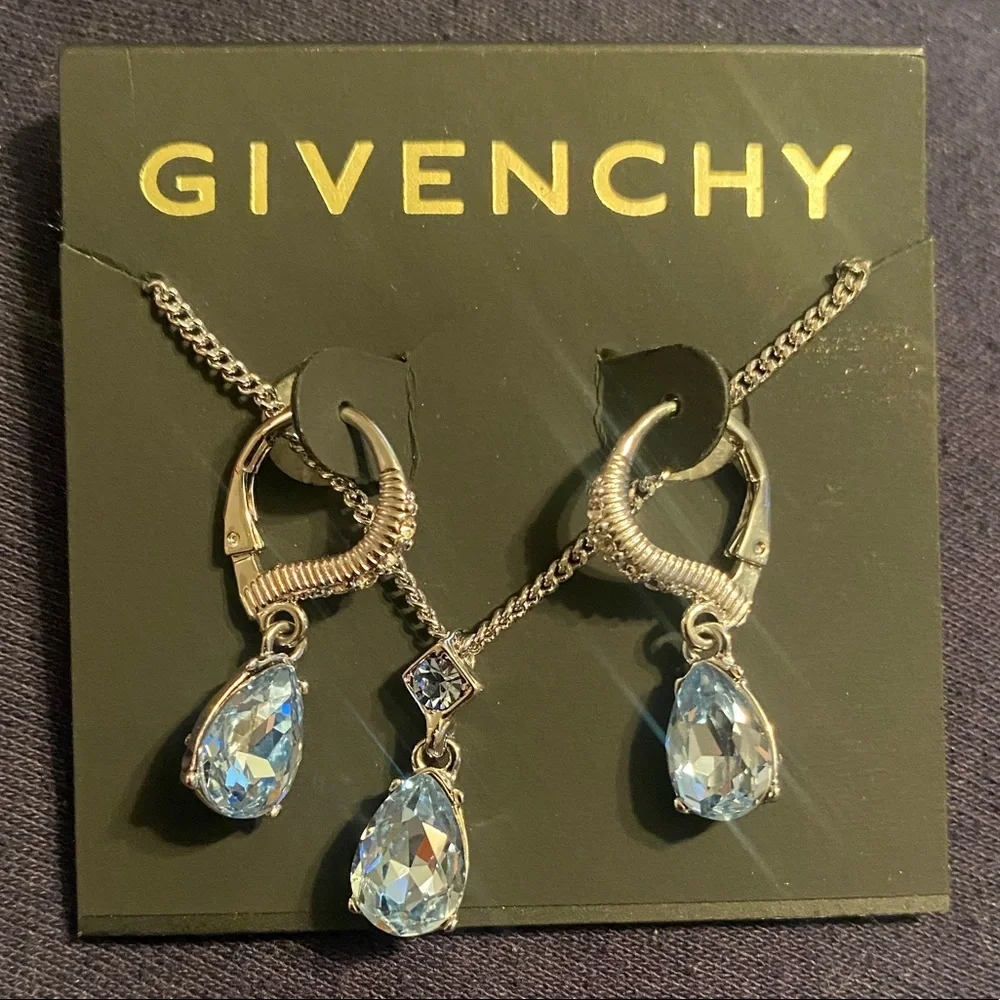 Givenchy Blue Crystal Tear Drop Earring and Necklace Set - Picture 6 of 9